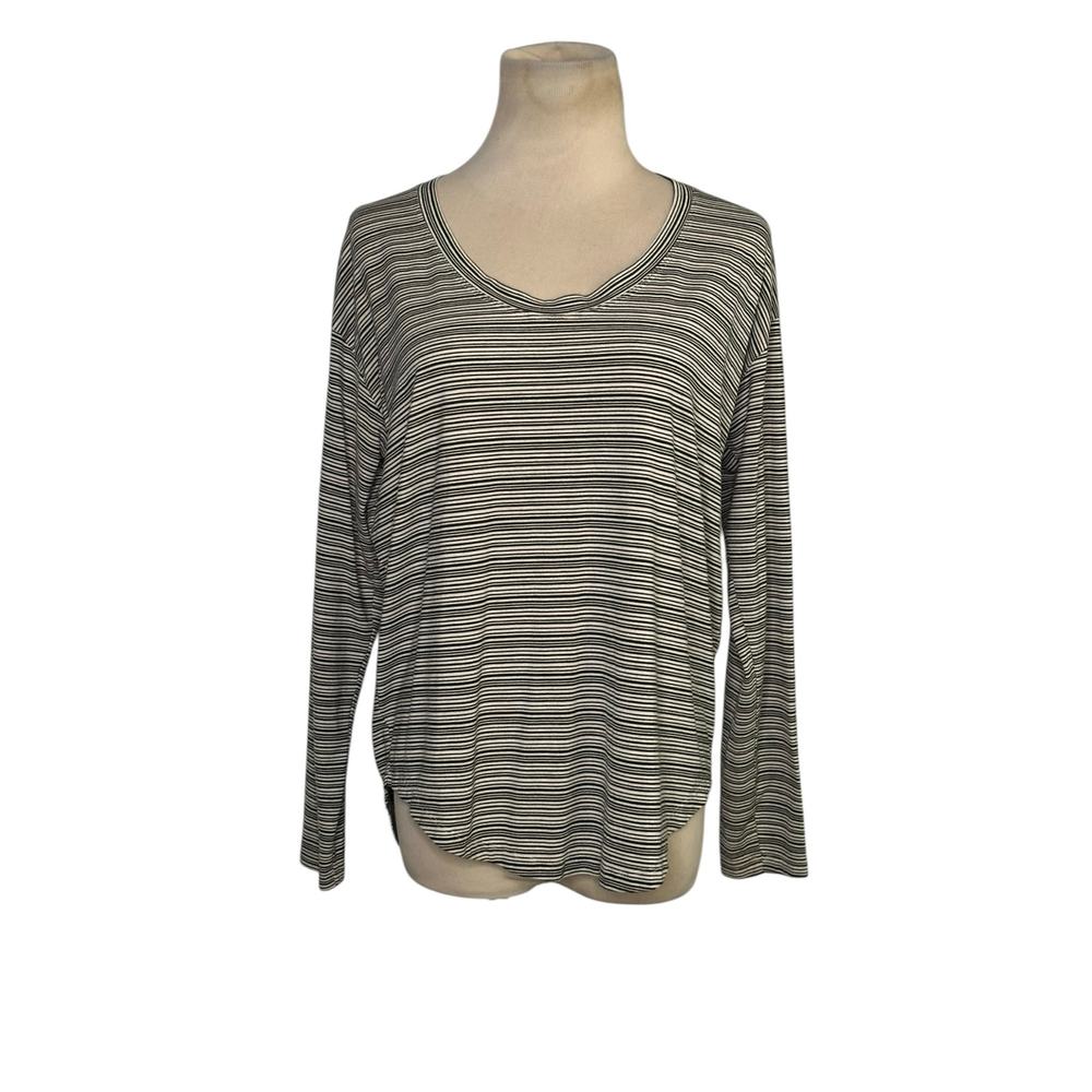 Athleta black white striped long sleeves t shirt size Small